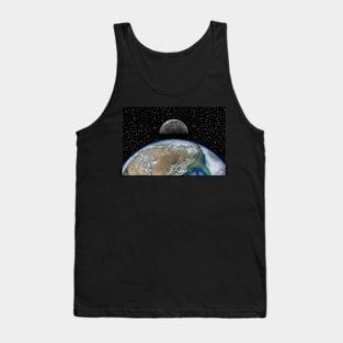 Planet Earth and Moon against dark starry sky Tank Top